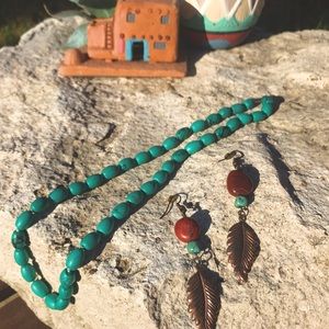 HANDMADE Turquoise Howlite Red Jasper & Copper Set